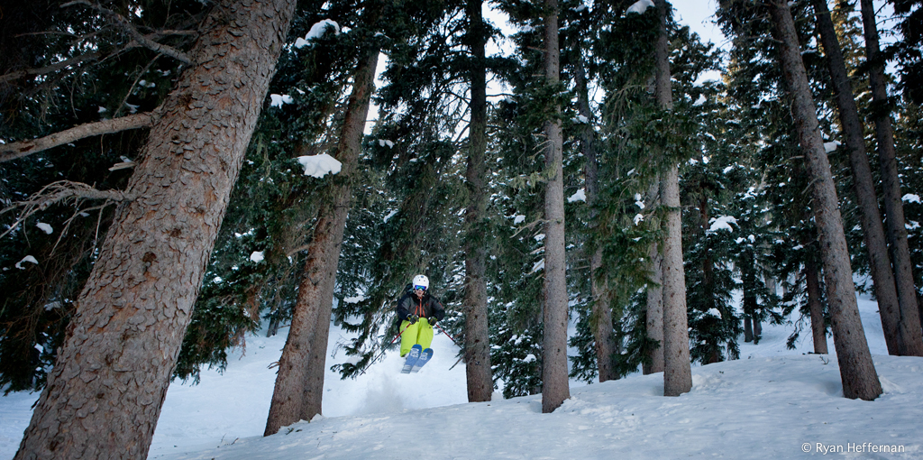 Will Brown, airing out of Corner Chute Trees, Taos.
