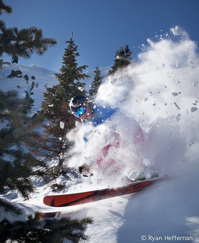 Jonathan Ellsworth blows through powder in the Patagonia Nano Storm Jacket at Taos Ski Valley.