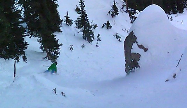 Jonathan Ellsworth skis Zdarsky at Taos, on the Blizzard Cochise